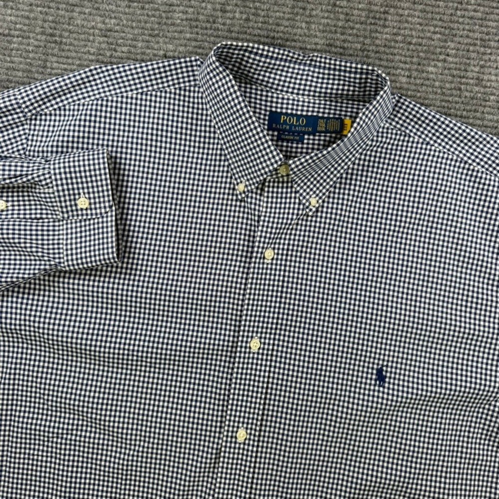 Polo Ralph Lauren Gingham Button Down Shirt Men 2XLT Tall Blue White Classic Fit